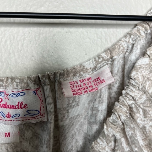 Panhandle Women Top Medium Peasant Boho Cottage Southwestern Scoop Neck Tan - Picture 6 of 11